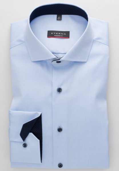 Camicia Eterna MODERN FIT TWILL azzurro con Spaccato collar in taglio moderno