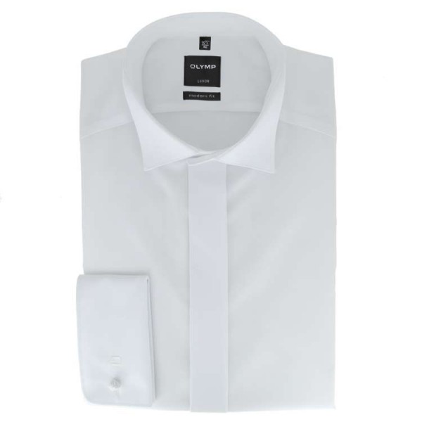 Chemise OLYMP Luxor soirée modern fit UNI POPELINE blanc avec col Cassè en coupe moderne