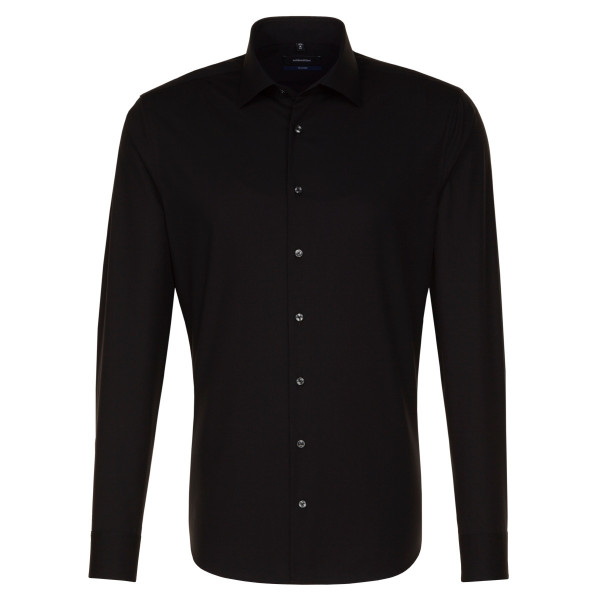 Camicia Seidensticker SHAPED UNI POPELINE nero con Business Kent collar in taglio moderno