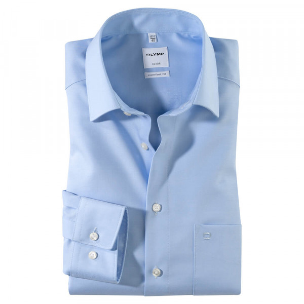 OLYMP Luxor comfort fit Hemd TWILL hellblau mit New Kent Kragen in klassischer Schnittform