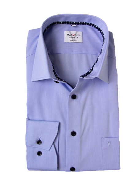 Camicia Marvelis MODERN FIT UNI POPELINE azzurro con Nuovo Kent collar in taglio moderno