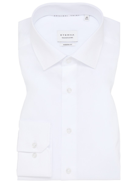Camicia Eterna MODERN FIT UNI POPELINE bianco con Kent collar in taglio moderno