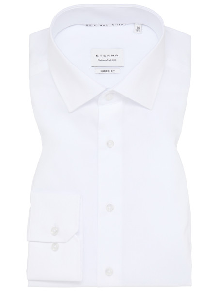 Chemise Eterna MODERN FIT UNI POPELINE blanc avec col Kent en coupe moderne