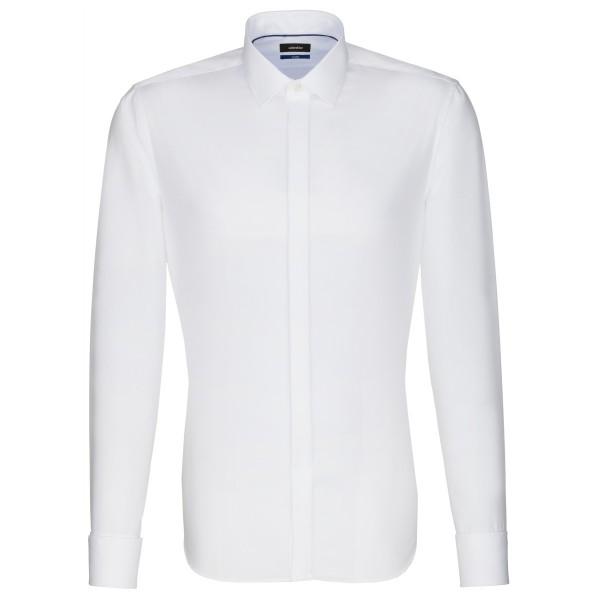 Chemise Seidensticker SHAPED UNI POPELINE blanc avec col Business Kent Party en coupe moderne