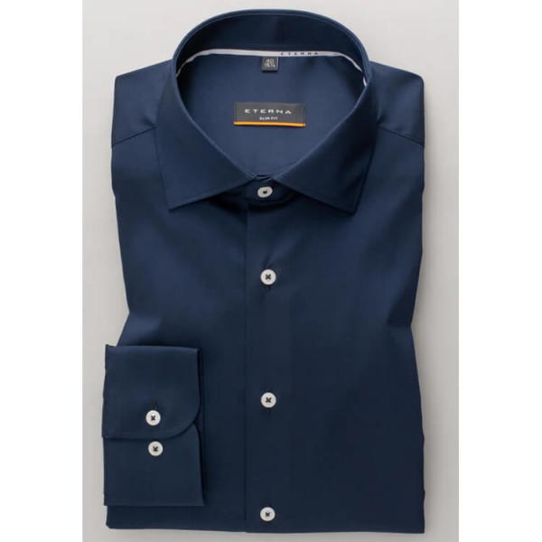 Camicia Eterna SLIM FIT UNI STRETCH blu scuro con Kent classico collar in taglio stretto