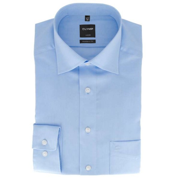 Chemise OLYMP Luxor modern fit NATTÉ bleu clair avec col Nouveau Kent en coupe moderne