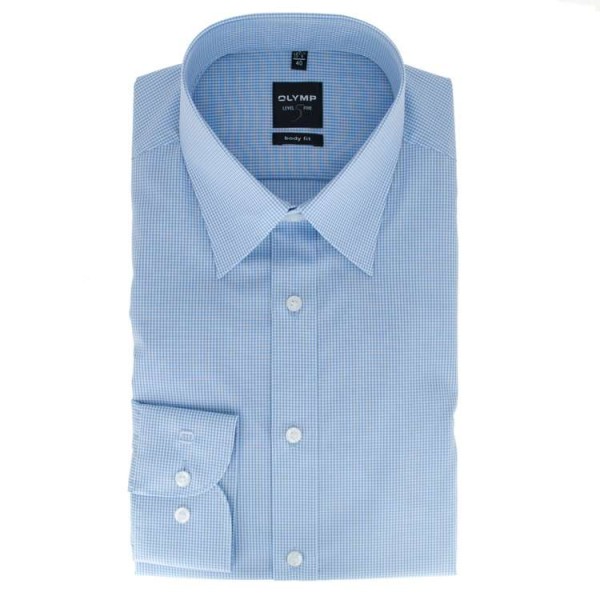 OLYMP Level Five body fit Hemd OFFICE hellblau mit New York Kent Kragen in schmaler Schnittform