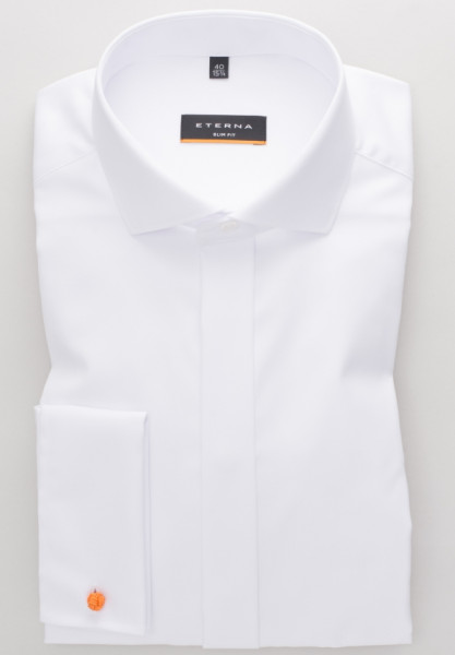 Camicia Eterna SLIM FIT TWILL bianco con Spaccato collar in taglio stretto