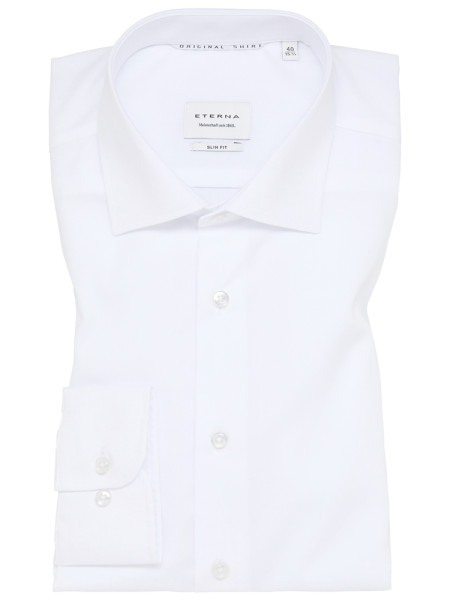 Chemise Eterna SLIM FIT UNI POPELINE blanc avec col Kent en coupe étroite