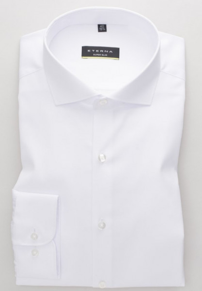 Chemise Eterna SUPER SLIM TWILL blanc avec col Italien en coupe super étroite