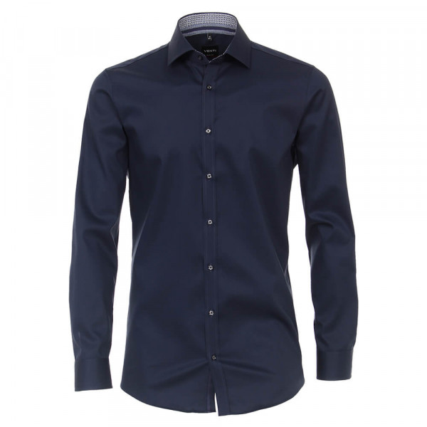 Chemise Venti BODY FIT TWILL bleu foncé avec col Kent en coupe étroite