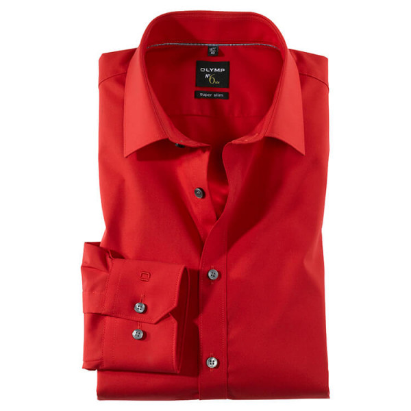 Camicia OLYMP No. Six super slim UNI POPELINE rosso con Urban Kent collar in taglio super stretta