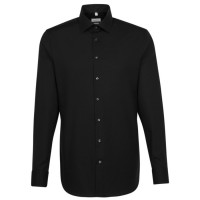 Chemise Seidensticker SHAPED UNI POPELINE noir avec col Business Kent en coupe moderne