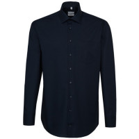 Chemise Seidensticker REGULAR UNI POPELINE bleu foncé avec col Business Kent en coupe moderne