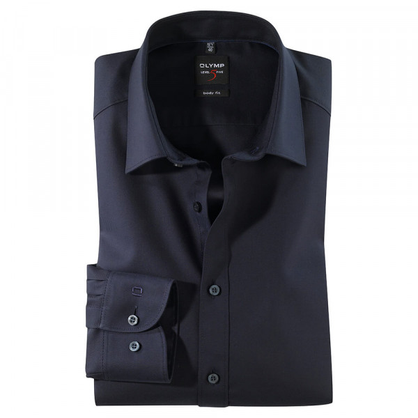 Camicia OLYMP Level Five body fit TWILL blu scuro con New York Kent collar in taglio stretto