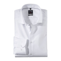 Camicia OLYMP Level Five body fit TWILL bianco con Royal Kent collar in taglio stretto