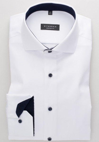 Camicia Eterna COMFORT FIT TWILL bianco con Spaccato collar in taglio classico