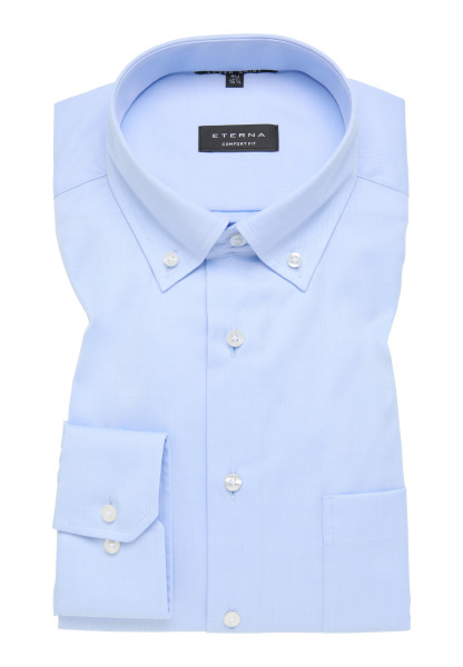 Camicia Eterna COMFORT FIT TWILL azzurro con Button Down collar in taglio classico