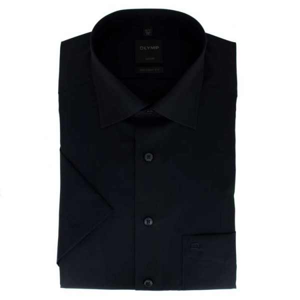 Chemise OLYMP Luxor modern fit UNI POPELINE noir avec col Nouveau Kent en coupe moderne