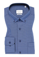 Chemise Eterna MODERN FIT VICHY POPELINE bleu foncé avec col Button Down en coupe moderne