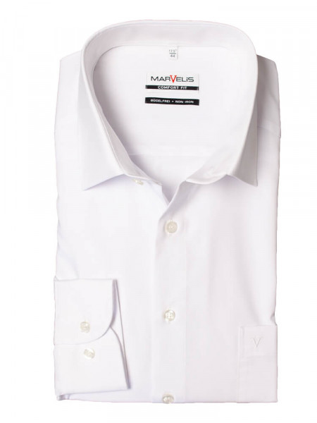 Camicia Marvelis COMFORT FIT UNI POPELINE bianco con Nuovo Kent collar in taglio classico